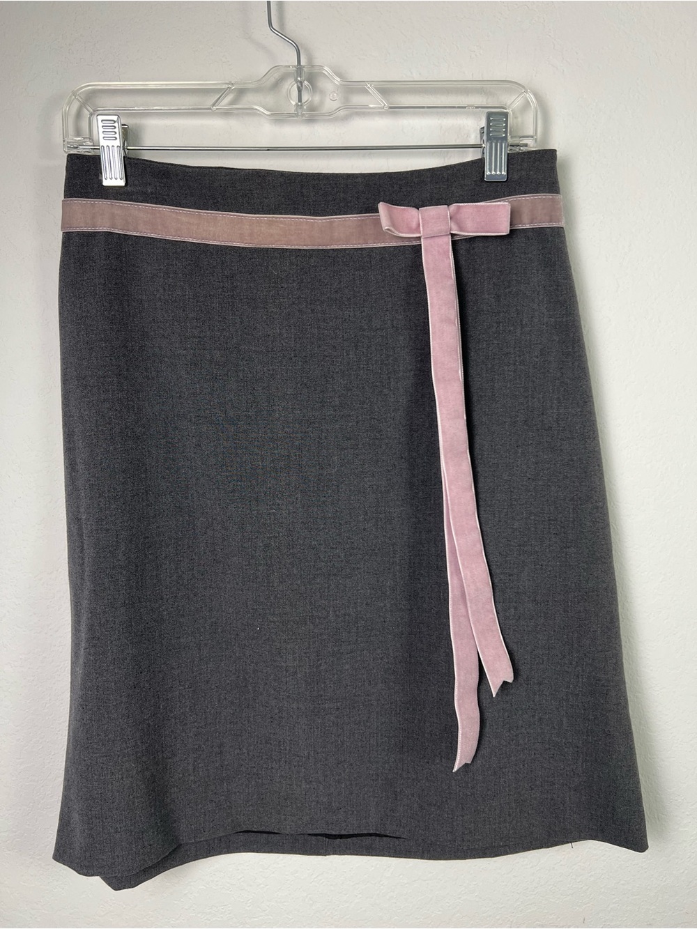 INC International Concepts A-line Gray Skirt with Lavender Velvet Bow Belt